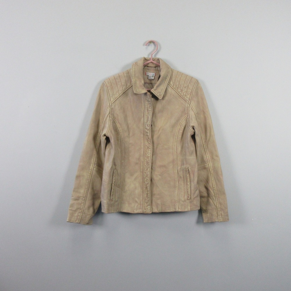 Carbon2Cobalt Genuine Lamb Leather Jacket Mens Medium Tan Button Front